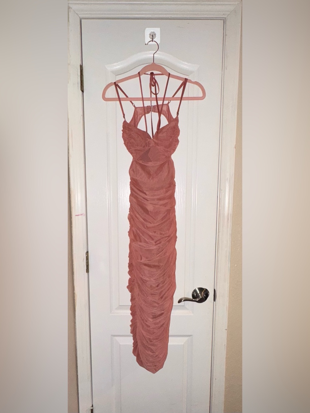 House of CB Dusty Rose Ruched Maxi Dress